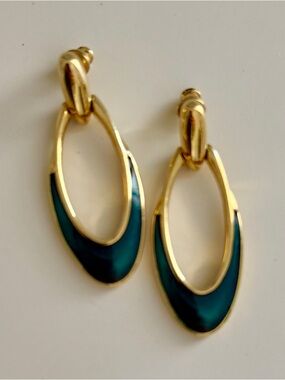 Gold-Tone Teal Enamel Drop Earrings